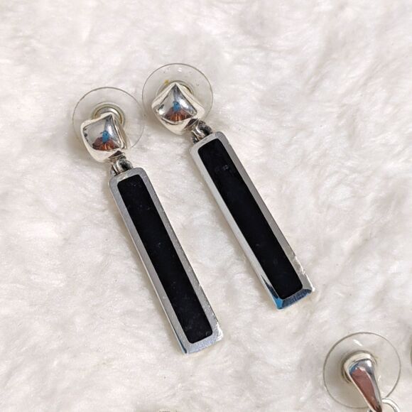 Vintage Silvertone & Black Pierced Earrings  - Total 3 pair - Picture 2 of 5